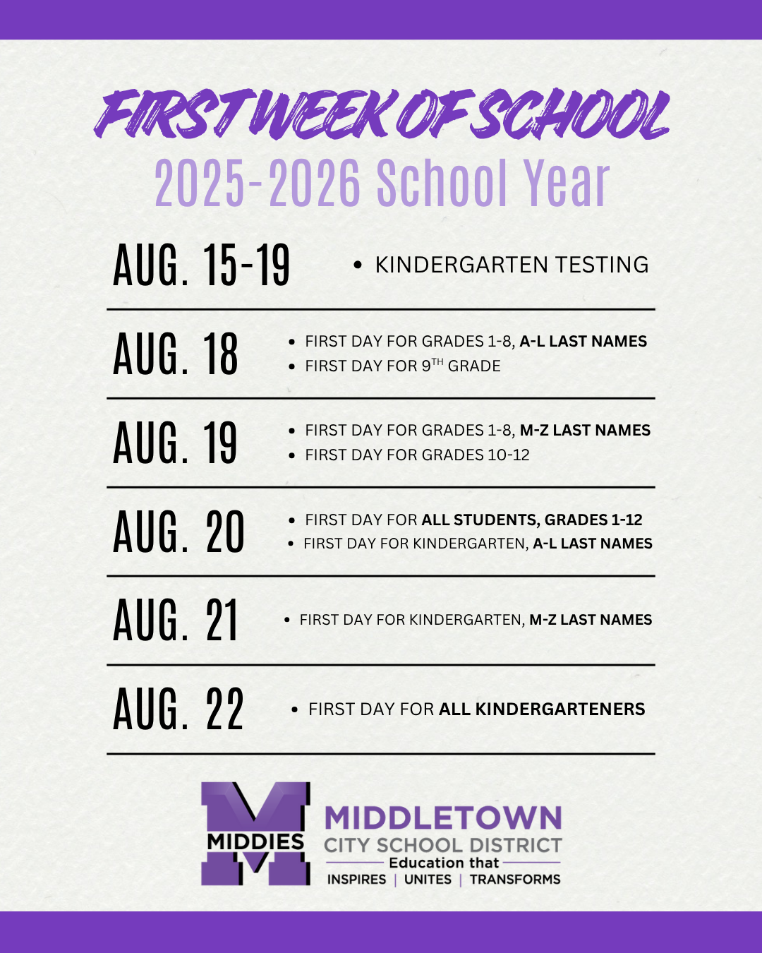 First week of school 2025-2026 school year